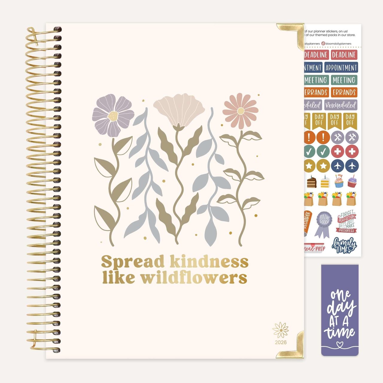 bloom daily planners 2026 Hard Cover Weekly & Monthly Planner, 8.5" x 11", Spread Kindness Like Wildflowers